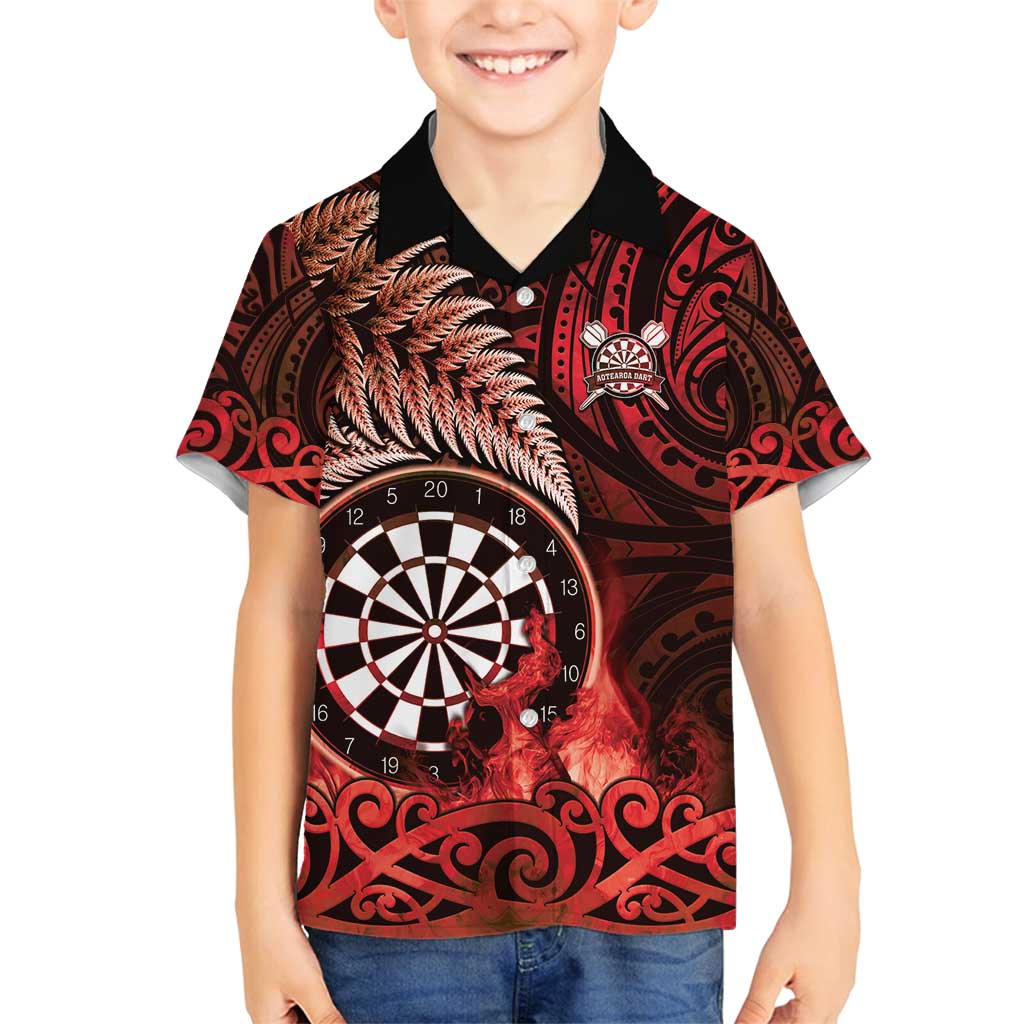 Personalised New Zealand Darts Family Matching Tank Maxi Dress and Hawaiian Shirt Maori Koru Dartboard Red Flame LT05 Son's Shirt Red - Polynesian Pride