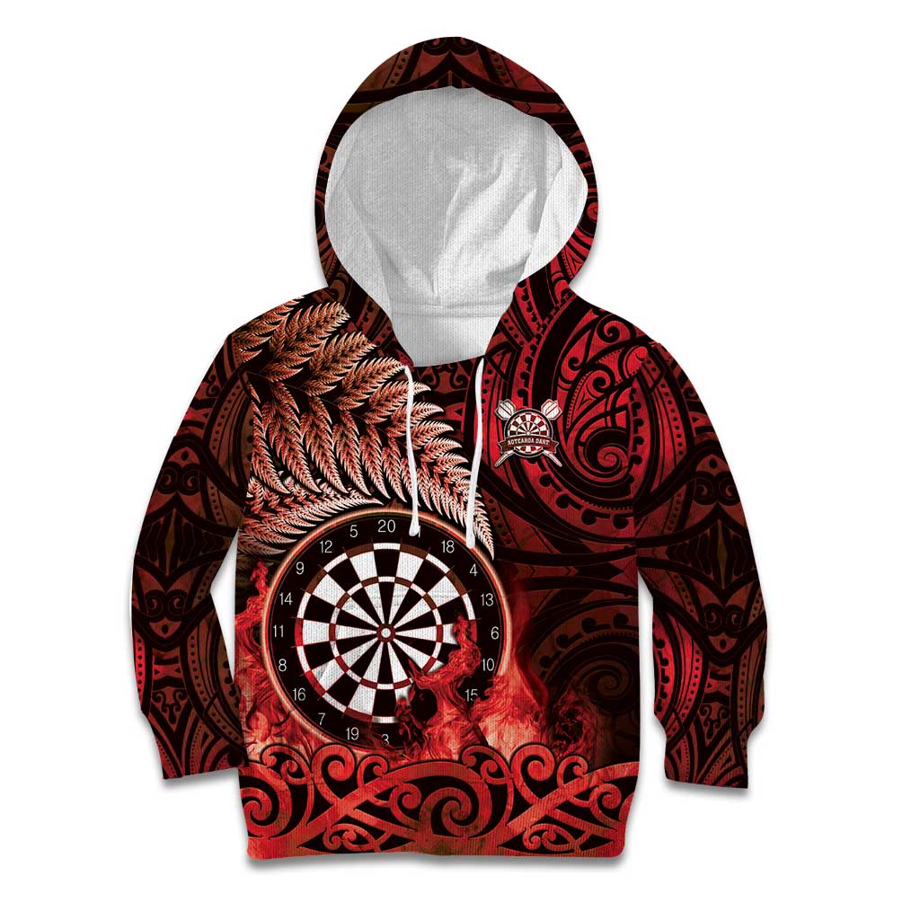 Personalised New Zealand Darts Kid Hoodie Maori Koru Dartboard Red Flame LT05 Hoodie Red - Polynesian Pride