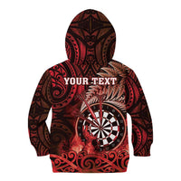 Personalised New Zealand Darts Kid Hoodie Maori Koru Dartboard Red Flame LT05 - Polynesian Pride