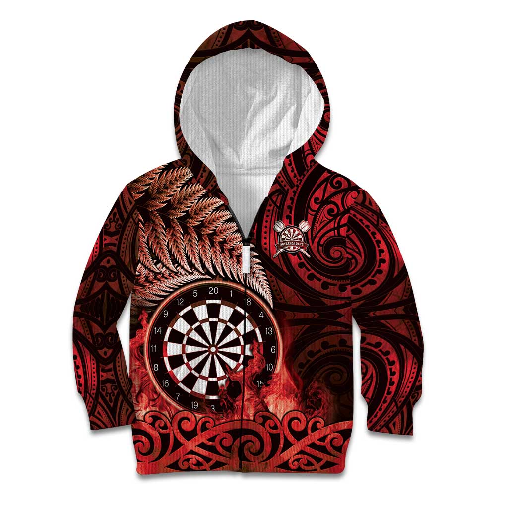 Personalised New Zealand Darts Kid Hoodie Maori Koru Dartboard Red Flame LT05 Zip Hoodie Red - Polynesian Pride