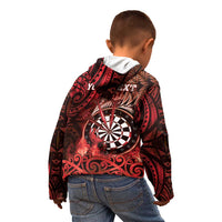 Personalised New Zealand Darts Kid Hoodie Maori Koru Dartboard Red Flame LT05 - Polynesian Pride