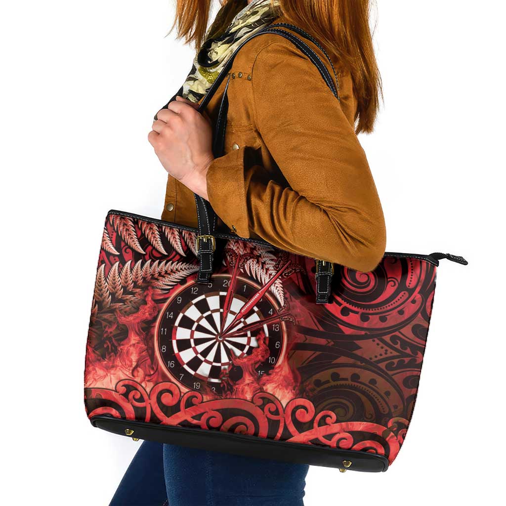 New Zealand Darts Leather Tote Bag Maori Koru Dartboard Red Flame LT05 Red - Polynesian Pride