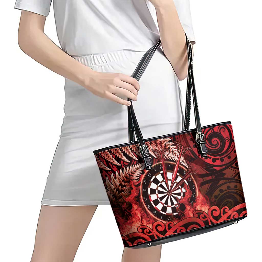 New Zealand Darts Leather Tote Bag Maori Koru Dartboard Red Flame LT05 - Polynesian Pride