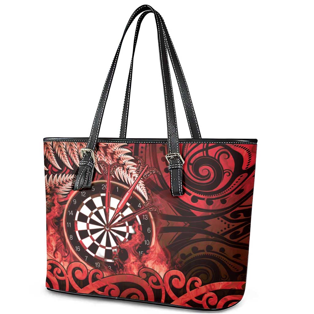 New Zealand Darts Leather Tote Bag Maori Koru Dartboard Red Flame LT05 - Polynesian Pride