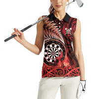 Personalised New Zealand Darts Women Sleeveless Polo Shirt Maori Koru Dartboard Red Flame