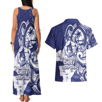 Guam Chief Quipuha Couples Matching Tank Maxi Dress and Hawaiian Shirt Polynesian Pattern With Guasali Flowers
