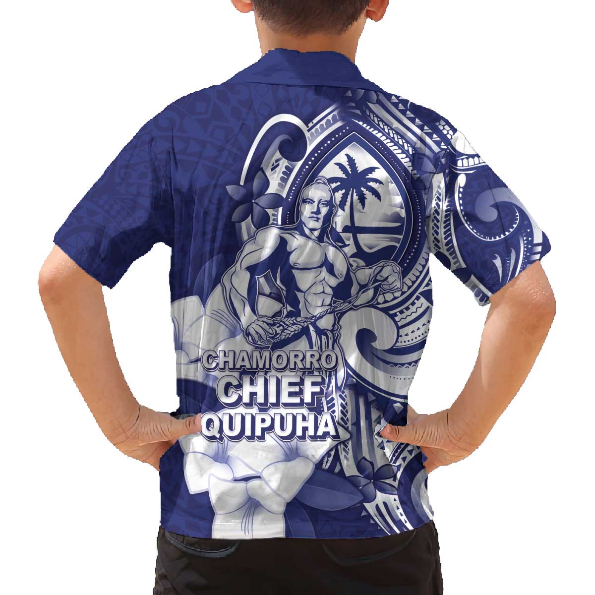 Guam Chief Quipuha Family Matching Off The Shoulder Long Sleeve Dress and Hawaiian Shirt Polynesian Pattern With Guasali Flowers