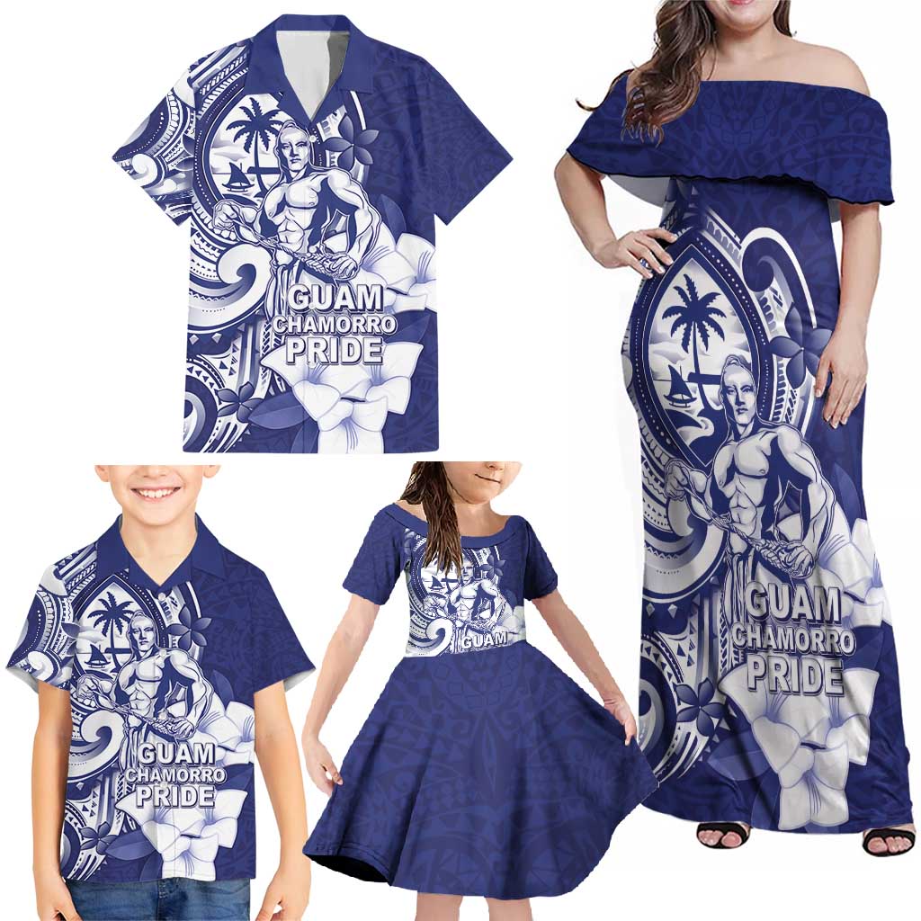 Guam Chief Quipuha Family Matching Off Shoulder Maxi Dress and Hawaiian Shirt Polynesian Pattern With Guasali Flowers LT05 - Polynesian Pride