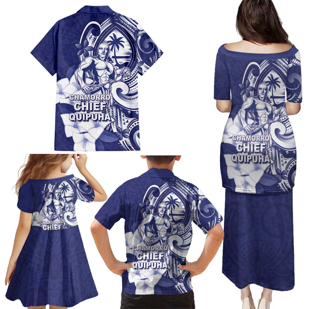 Guam Chief Quipuha Family Matching Puletasi and Hawaiian Shirt Polynesian Pattern With Guasali Flowers
