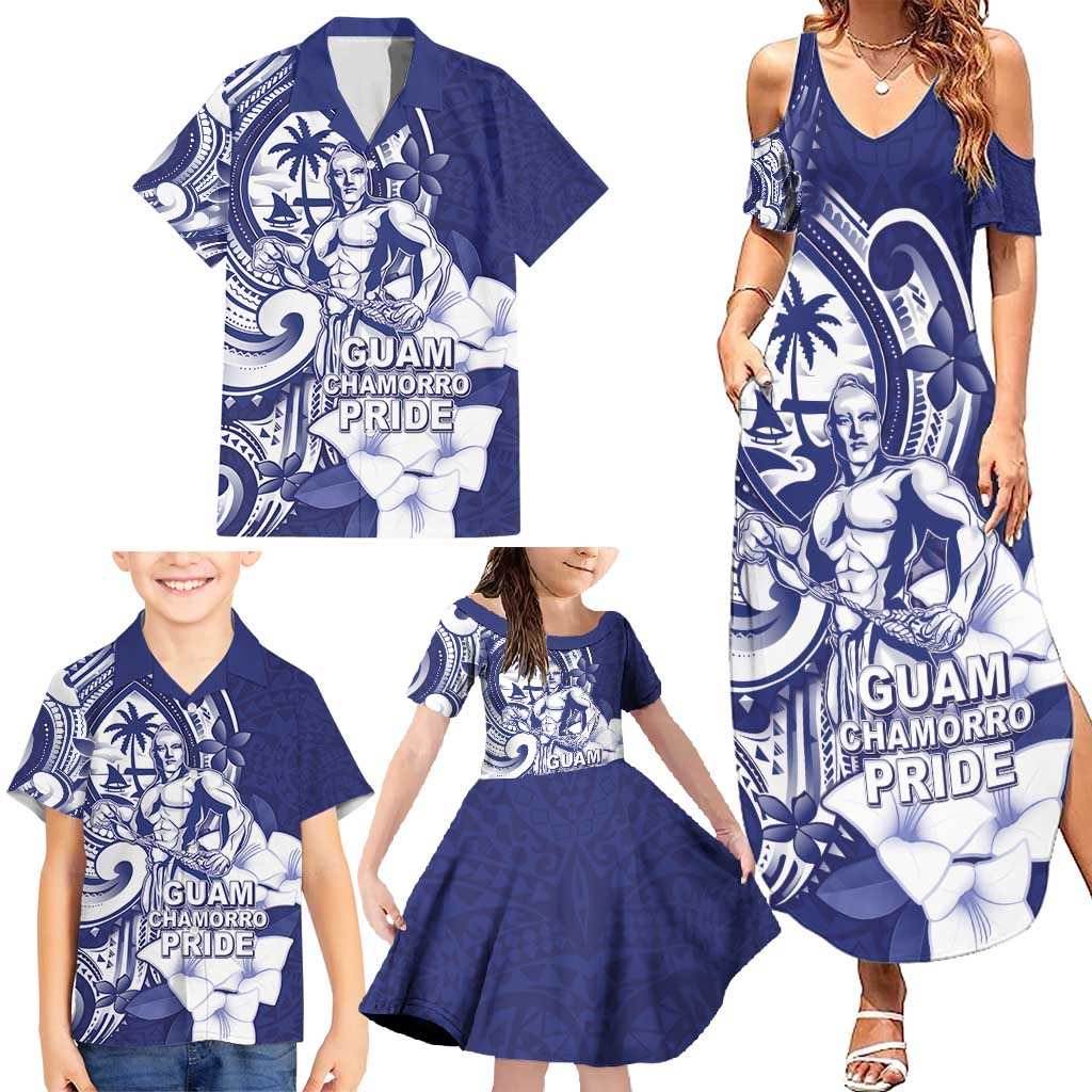 Guam Chief Quipuha Family Matching Summer Maxi Dress and Hawaiian Shirt Polynesian Pattern With Guasali Flowers
