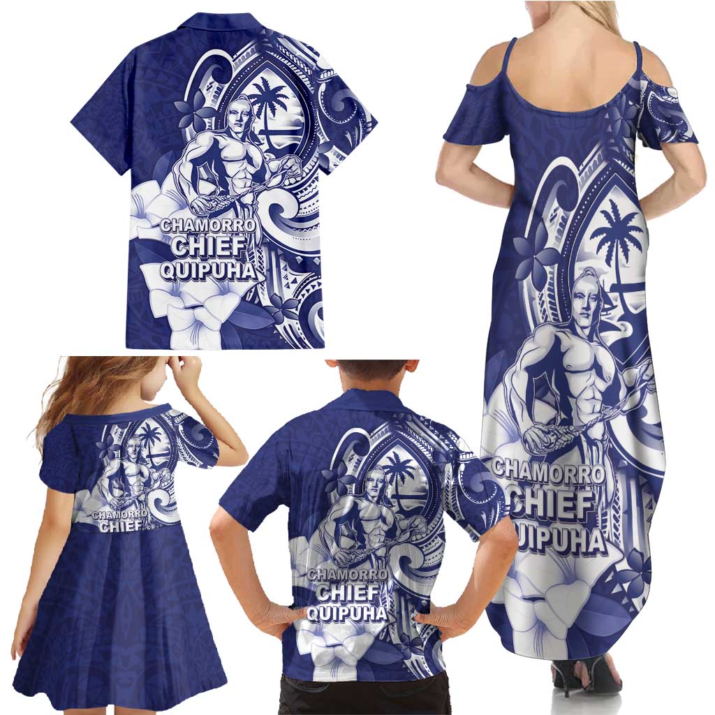 Guam Chief Quipuha Family Matching Summer Maxi Dress and Hawaiian Shirt Polynesian Pattern With Guasali Flowers