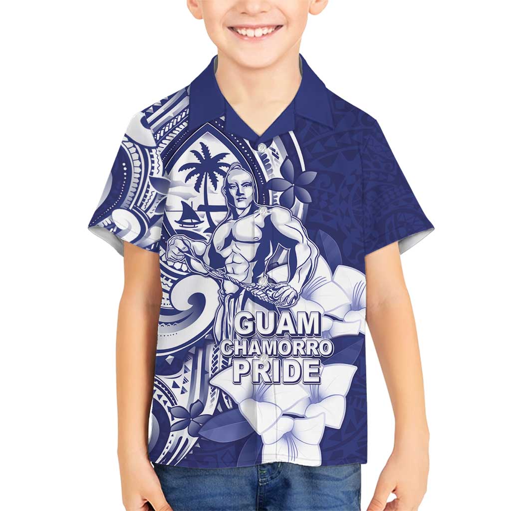 Guam Chief Quipuha Family Matching Tank Maxi Dress and Hawaiian Shirt Polynesian Pattern With Guasali Flowers LT05 Son's Shirt Navy - Polynesian Pride