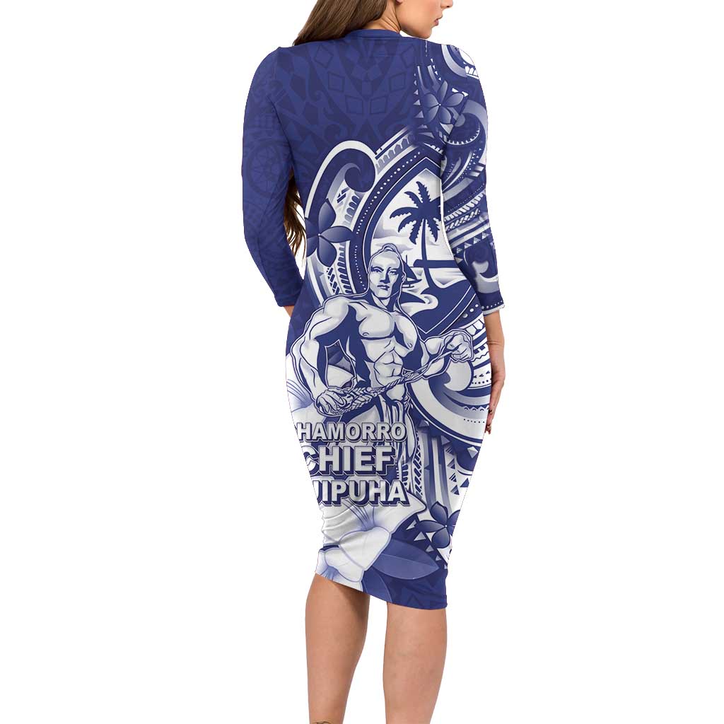 Guam Chief Quipuha Long Sleeve Bodycon Dress Polynesian Pattern With Guasali Flowers