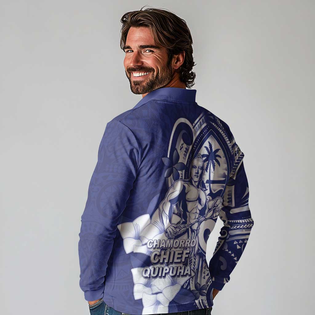 Guam Chief Quipuha Long Sleeve Polo Shirt Polynesian Pattern With Guasali Flowers