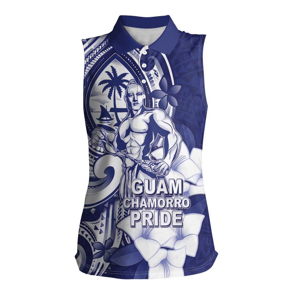 Guam Chief Quipuha Women Sleeveless Polo Shirt Polynesian Pattern With Guasali Flowers