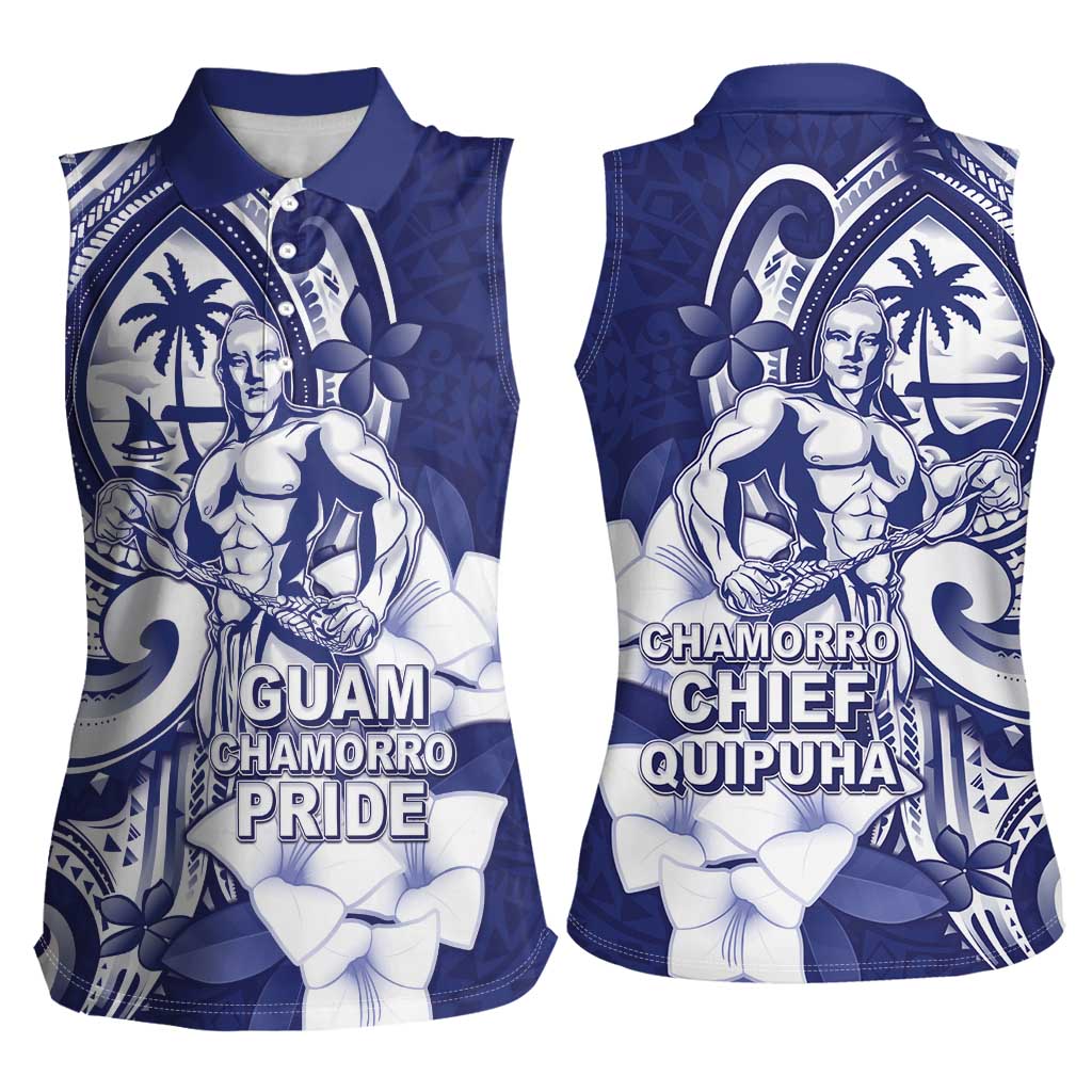 Guam Chief Quipuha Women Sleeveless Polo Shirt Polynesian Pattern With Guasali Flowers