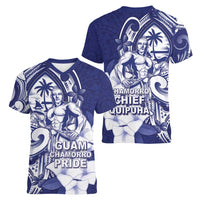 Guam Chief Quipuha Women V-Neck T-Shirt Polynesian Pattern With Guasali Flowers