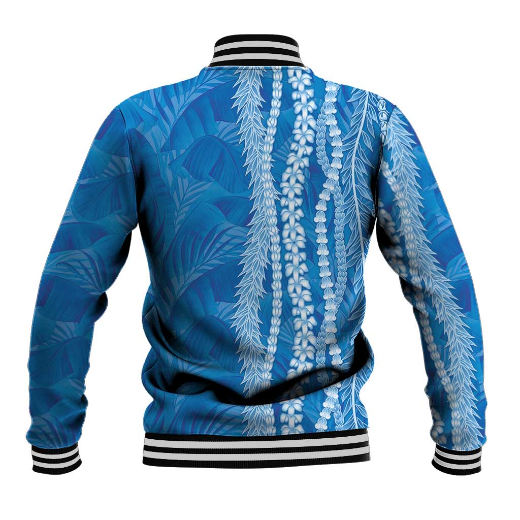 Hawaii Prince Kuhio Baseball Jacket Blue Hawaiian Lau Maia With Leis