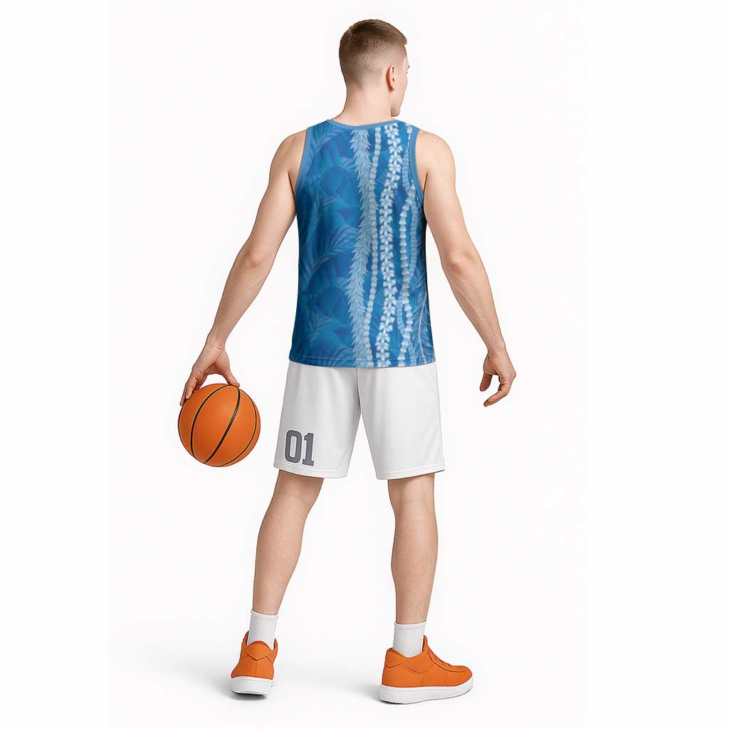 Hawaii Prince Kuhio Basketball Jersey Blue Hawaiian Lau Maia With Leis