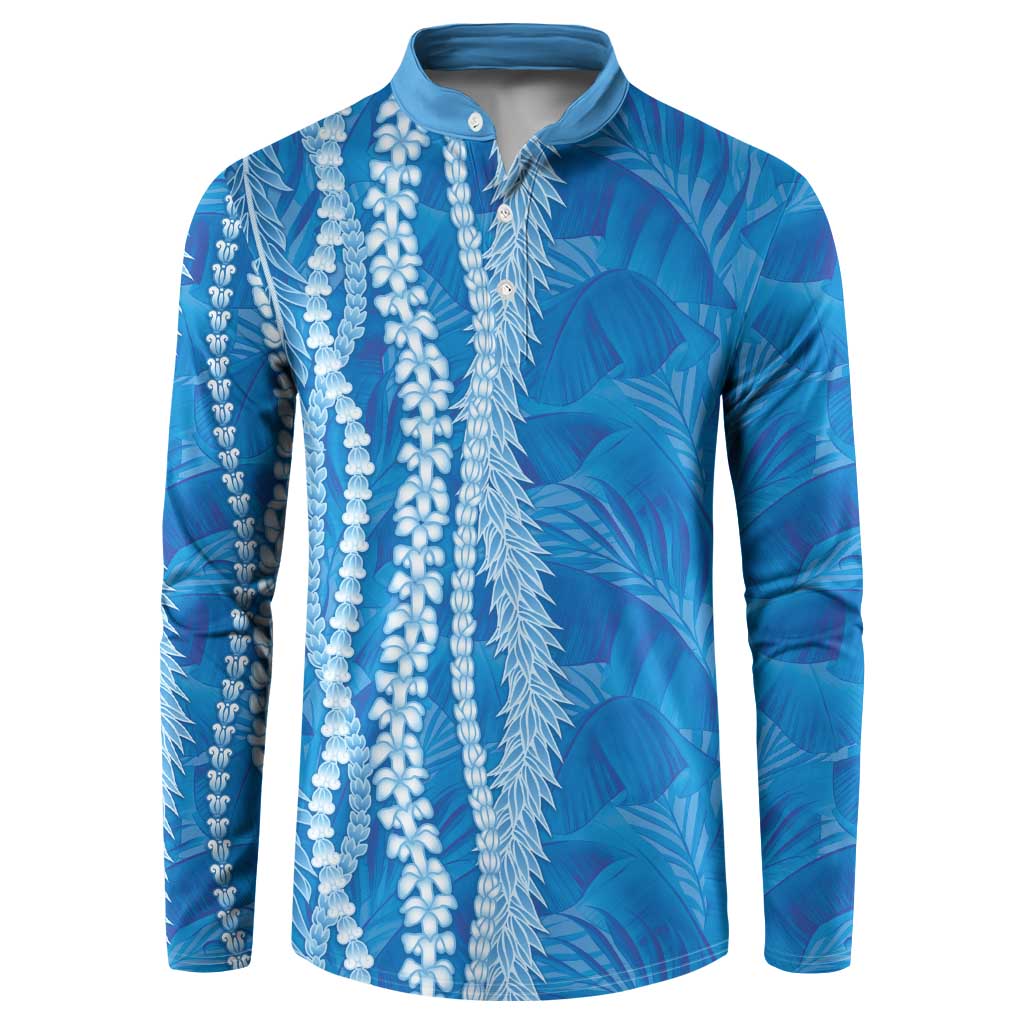 Hawaii Prince Kuhio Button Sweatshirt Blue Hawaiian Lau Maia With Leis
