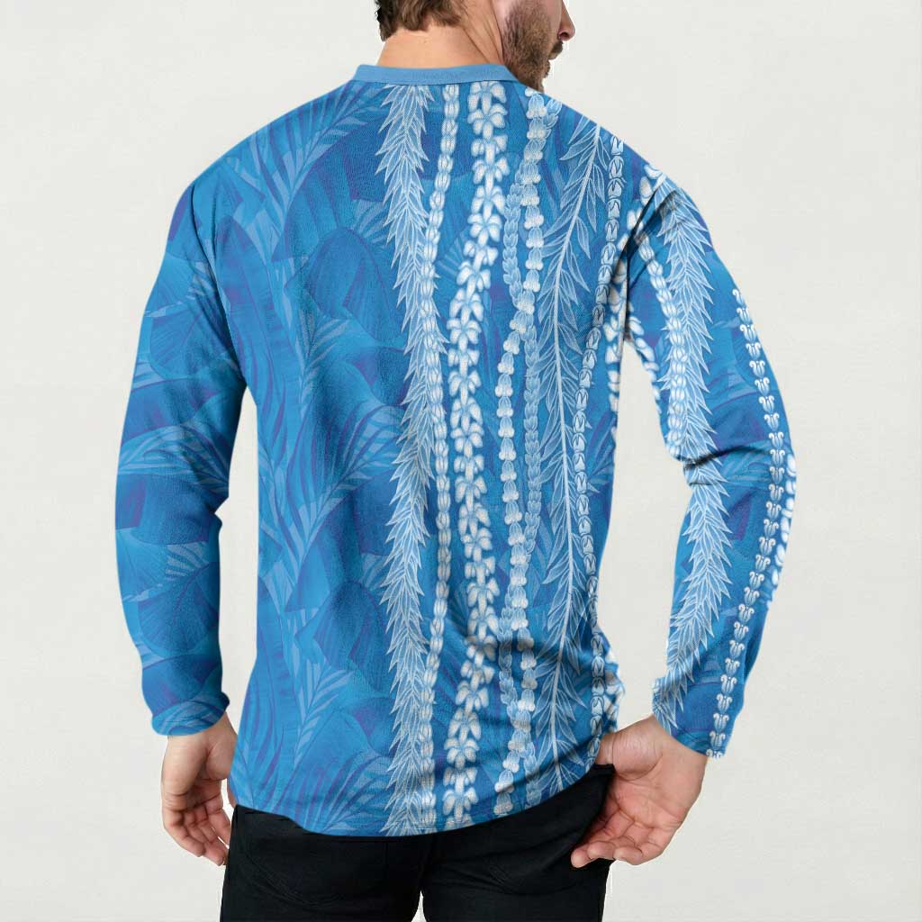 Hawaii Prince Kuhio Button Sweatshirt Blue Hawaiian Lau Maia With Leis