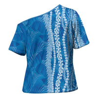 Hawaii Prince Kuhio Cross Shoulder Shirt Blue Hawaiian Lau Maia With Leis