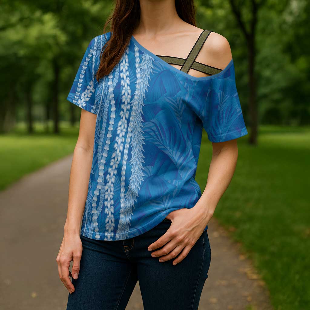 Hawaii Prince Kuhio Cross Shoulder Shirt Blue Hawaiian Lau Maia With Leis