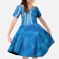 Hawaii Prince Kuhio Family Matching Mermaid Dress and Hawaiian Shirt Blue Hawaiian Lau Maia With Leis LT05 Daughter's Dress Blue - Polynesian Pride