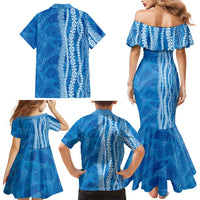 Hawaii Prince Kuhio Family Matching Mermaid Dress and Hawaiian Shirt Blue Hawaiian Lau Maia With Leis LT05 - Polynesian Pride