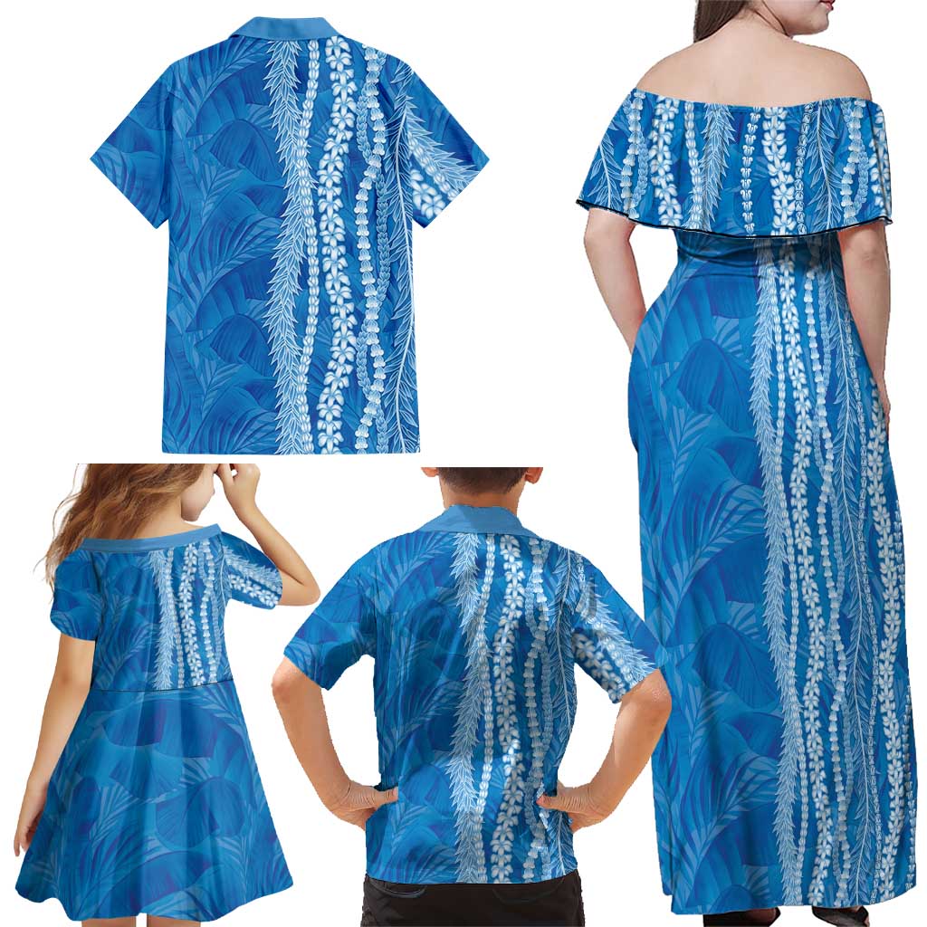 Hawaii Prince Kuhio Family Matching Off Shoulder Maxi Dress and Hawaiian Shirt Blue Hawaiian Lau Maia With Leis LT05 - Polynesian Pride