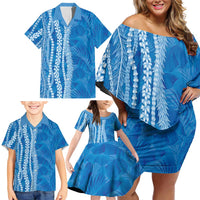 Hawaii Prince Kuhio Family Matching Off Shoulder Short Dress and Hawaiian Shirt Blue Hawaiian Lau Maia With Leis LT05 - Polynesian Pride
