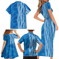 Hawaii Prince Kuhio Family Matching Short Sleeve Bodycon Dress and Hawaiian Shirt Blue Hawaiian Lau Maia With Leis LT05 - Polynesian Pride