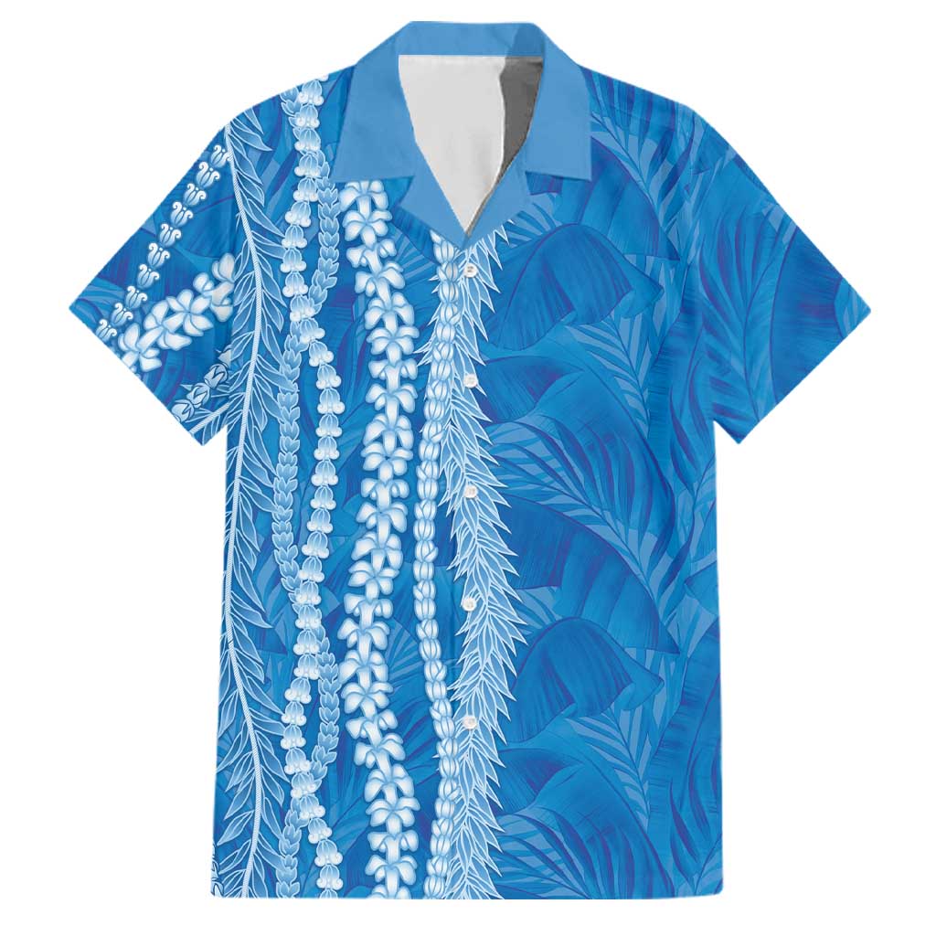 Hawaii Prince Kuhio Family Matching Short Sleeve Bodycon Dress and Hawaiian Shirt Blue Hawaiian Lau Maia With Leis LT05 Dad's Shirt - Short Sleeve Blue - Polynesian Pride