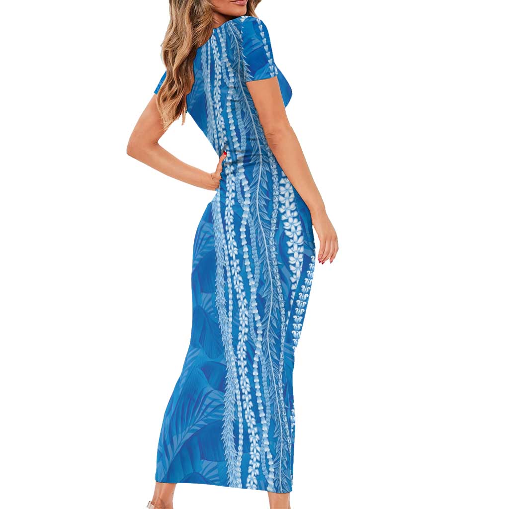 Hawaii Prince Kuhio Family Matching Short Sleeve Bodycon Dress and Hawaiian Shirt Blue Hawaiian Lau Maia With Leis LT05 - Polynesian Pride