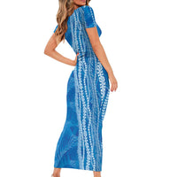 Hawaii Prince Kuhio Family Matching Short Sleeve Bodycon Dress and Hawaiian Shirt Blue Hawaiian Lau Maia With Leis LT05 - Polynesian Pride