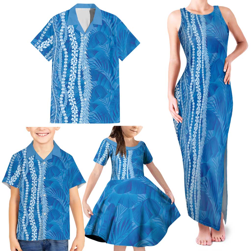 Hawaii Prince Kuhio Family Matching Tank Maxi Dress and Hawaiian Shirt Blue Hawaiian Lau Maia With Leis LT05 - Polynesian Pride