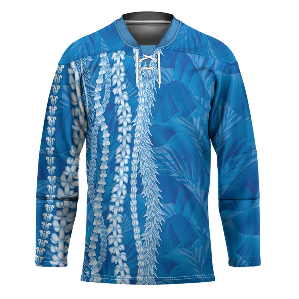 Hawaii Prince Kuhio Hockey Jersey Blue Hawaiian Lau Maia With Leis