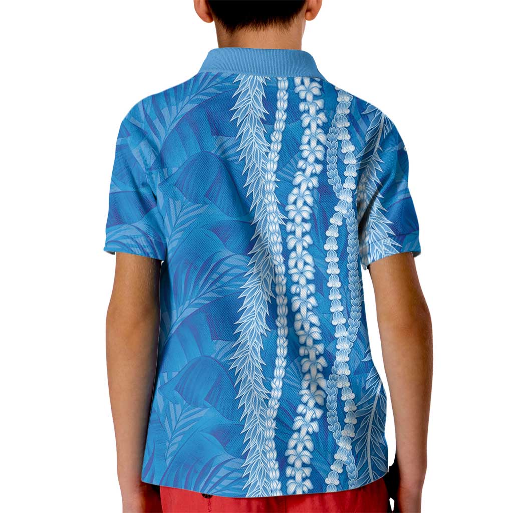 Hawaii Prince Kuhio Kid Polo Shirt Blue Hawaiian Lau Maia With Leis