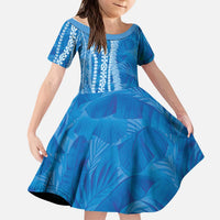 Hawaii Prince Kuhio Kid Short Sleeve Dress Blue Hawaiian Lau Maia With Leis