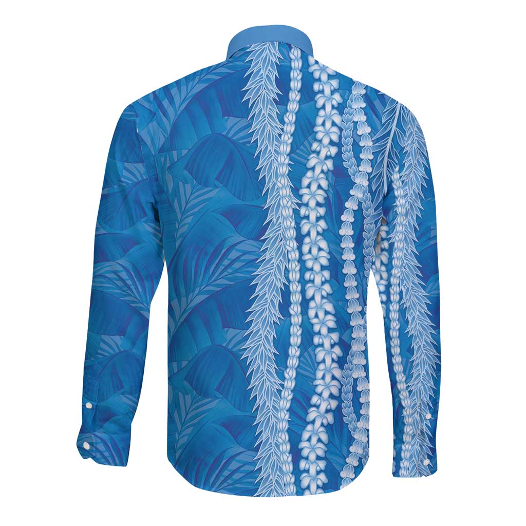 Hawaii Prince Kuhio Long Sleeve Button Shirt Blue Hawaiian Lau Maia With Leis
