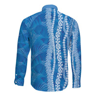 Hawaii Prince Kuhio Long Sleeve Button Shirt Blue Hawaiian Lau Maia With Leis