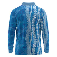 Hawaii Prince Kuhio Long Sleeve Polo Shirt Blue Hawaiian Lau Maia With Leis