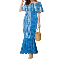 Hawaii Prince Kuhio Mermaid Dress Blue Hawaiian Lau Maia With Leis