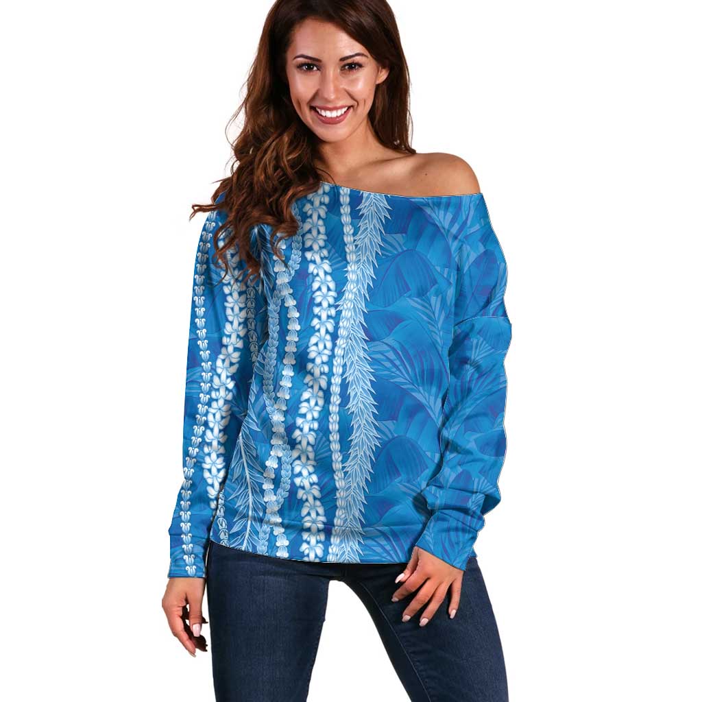 Hawaii Prince Kuhio Off Shoulder Sweater Blue Hawaiian Lau Maia With Leis