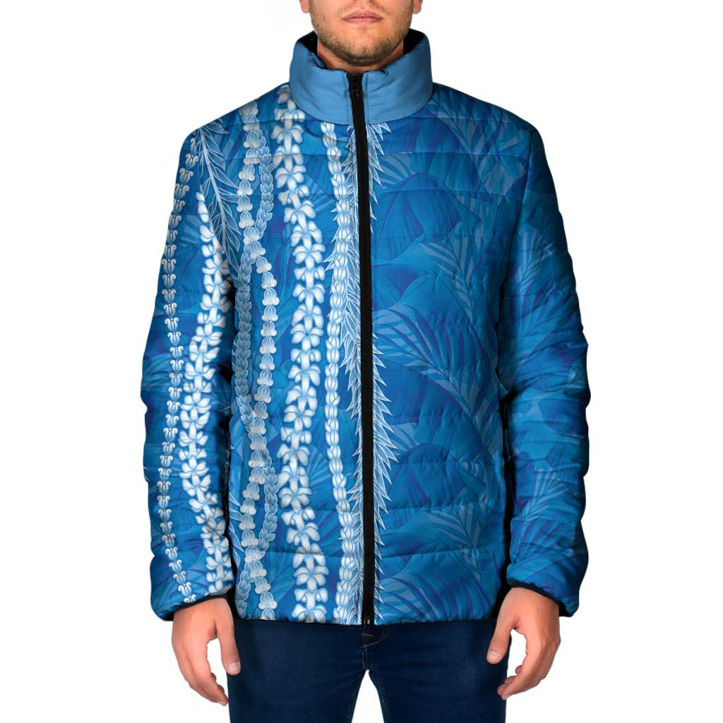 Hawaii Prince Kuhio Padded Jacket Blue Hawaiian Lau Maia With Leis