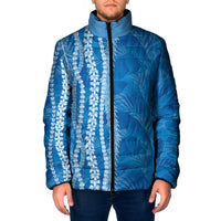 Hawaii Prince Kuhio Padded Jacket Blue Hawaiian Lau Maia With Leis