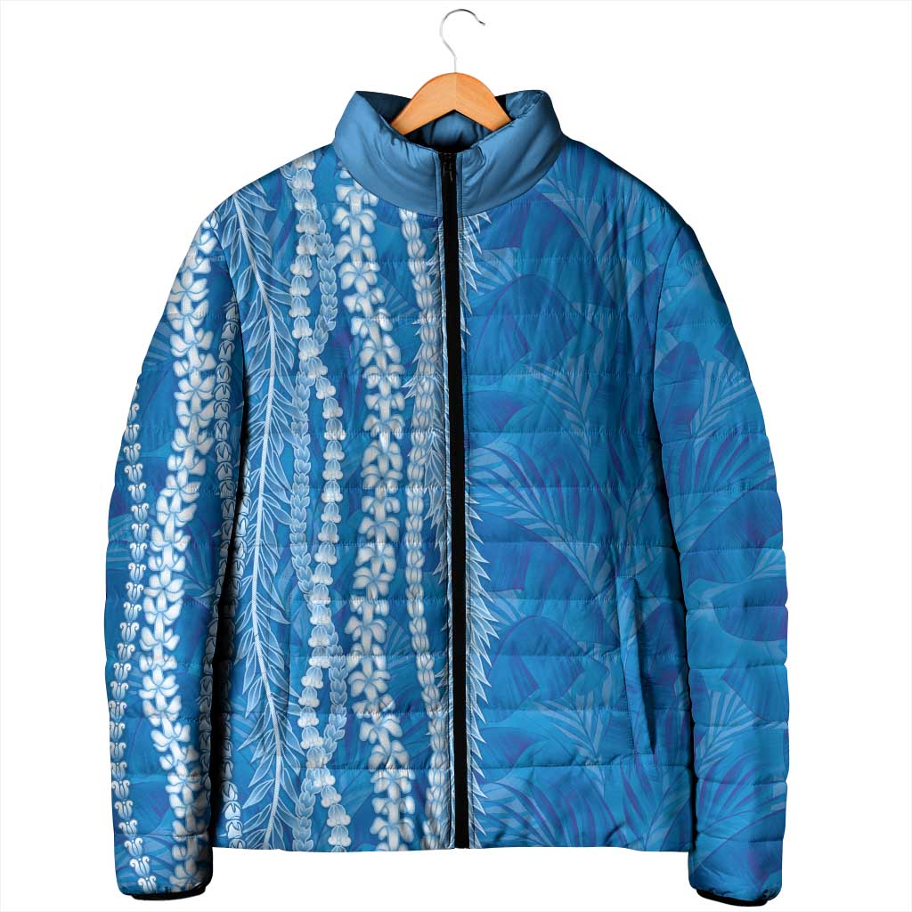 Hawaii Prince Kuhio Padded Jacket Blue Hawaiian Lau Maia With Leis
