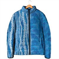 Hawaii Prince Kuhio Padded Jacket Blue Hawaiian Lau Maia With Leis