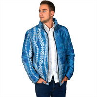 Hawaii Prince Kuhio Padded Jacket Blue Hawaiian Lau Maia With Leis