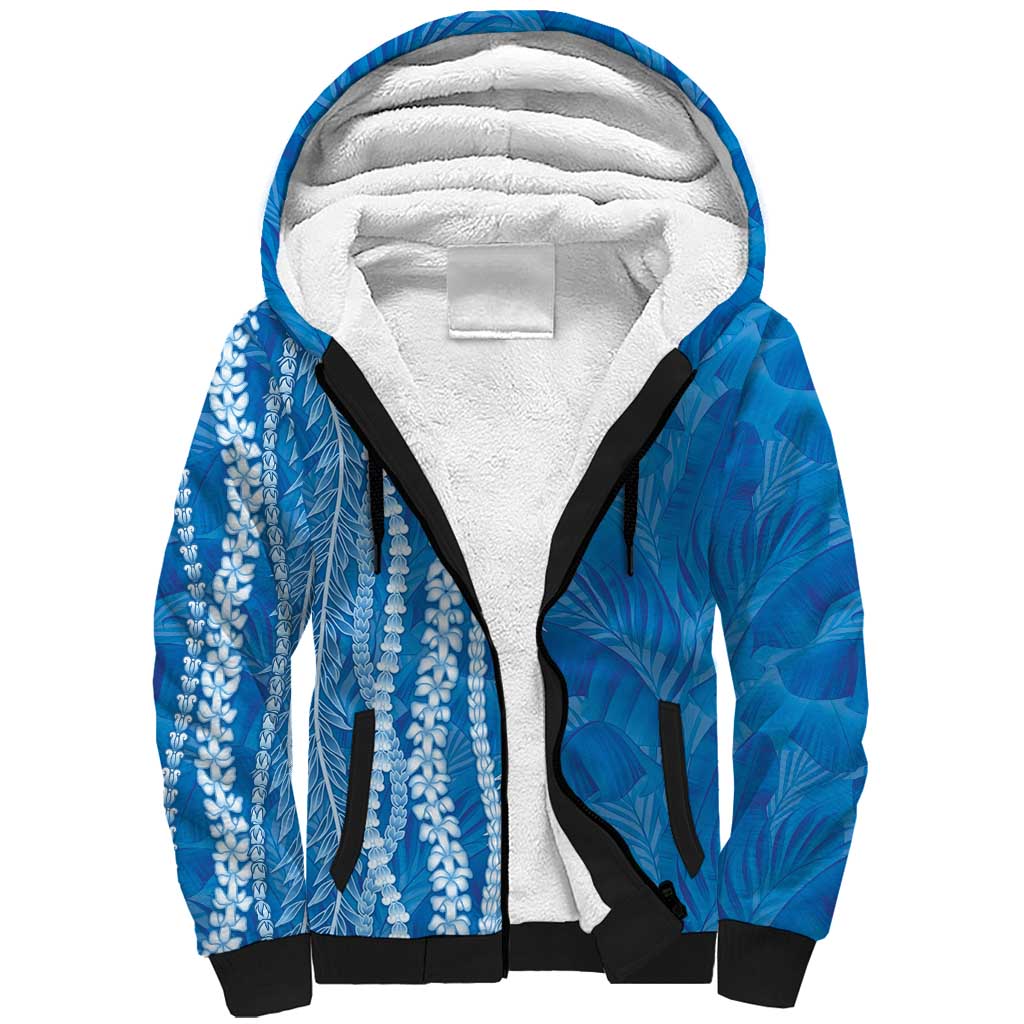 Hawaii Prince Kuhio Sherpa Hoodie Blue Hawaiian Lau Maia With Leis